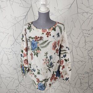 Luisa Ricci Colorful Floral Print Knit Round Neck Batwing Top